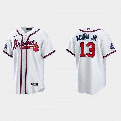 Atlanta Atlanta Braves #13 Ronald Acuna Jr. Men’s Nike 2021 World Series Champions Patch MLB Game Jersey – White Men’s->atlanta braves->MLB Jersey