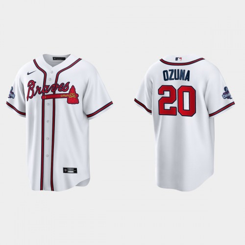 Atlanta Atlanta Braves #20 Marcell Ozuna Men’s Nike 2021 World Series Champions Patch MLB Game Jersey – White Men’s->atlanta braves->MLB Jersey