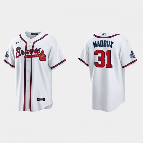 Atlanta Atlanta Braves #31 Greg Maddux Men’s Nike 2021 World Series Champions Patch MLB Game Jersey – White Men’s->atlanta braves->MLB Jersey