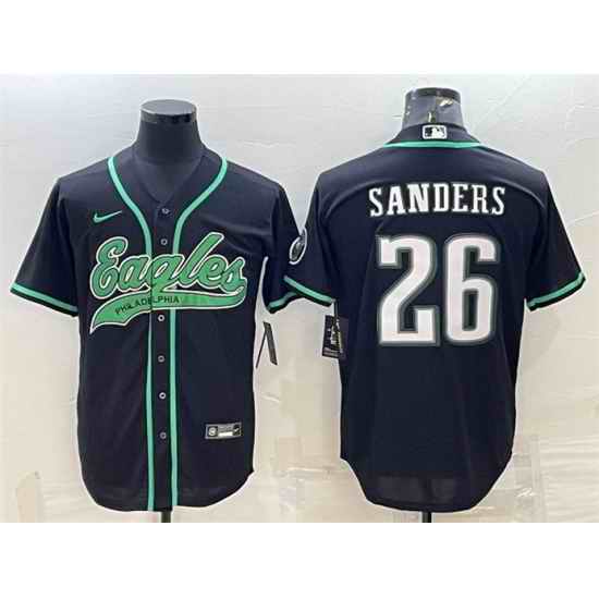 Men Philadelphia Eagles #26 Miles Sanders Black With Patch Cool Base Stitched Baseball Jersey