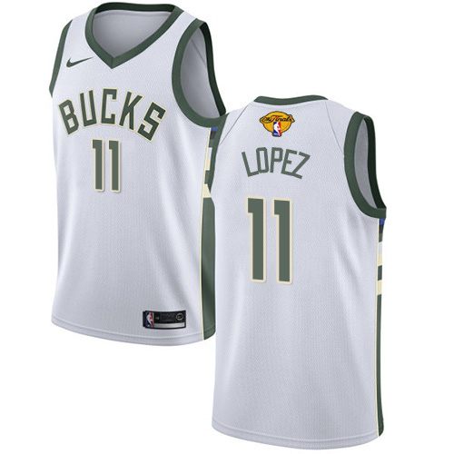 Nike Milwaukee Bucks #11 Brook Lopez Men’s 2021 NBA Finals Bound Swingman Association Edition Jersey White Men’s