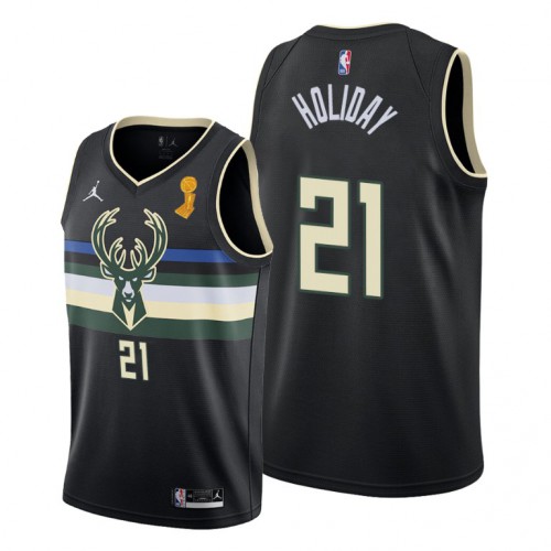 Milwaukee Milwaukee Bucks #21 Jrue Holiday 2021 NBA Finals Champions Swingman Statement Edition Jersey Black Men’s