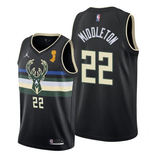 Milwaukee Milwaukee Bucks #22 Khris Middleton 2021 NBA Finals Champions Swingman Statement Edition Jersey Black Men’s