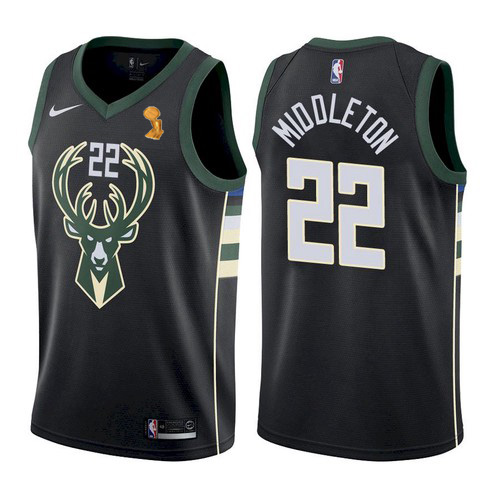 Nike Milwaukee Bucks #22 Khris Middleton 2021 NBA Finals Champions Swingman Statement Edition Jersey Black Men’s