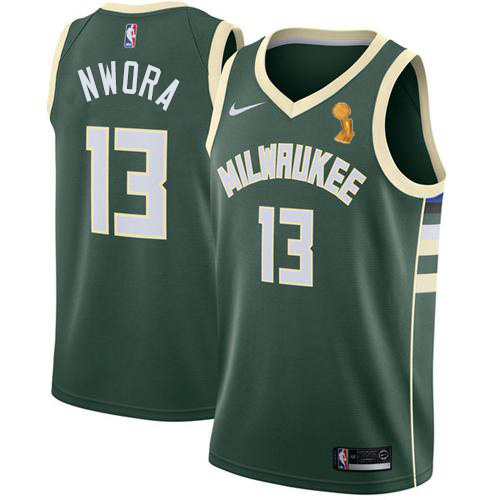 Nike Milwaukee Bucks #13 Jordan Nwora 2021 NBA Finals Champions Swingman Icon Edition Jersey Green Men’s