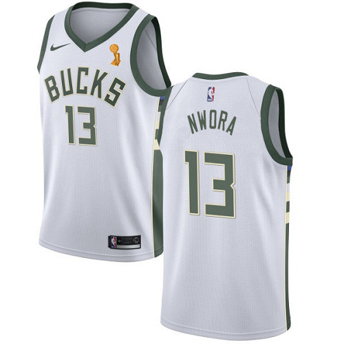 Nike Milwaukee Bucks #13 Jordan Nwora 2021 NBA Finals Champions Swingman Association Edition Jersey White Men’s