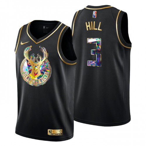 Milwaukee Milwaukee Bucks #3 George Hill Men’s Golden Edition Diamond Logo 2021/22 Swingman Jersey – Black Men’s
