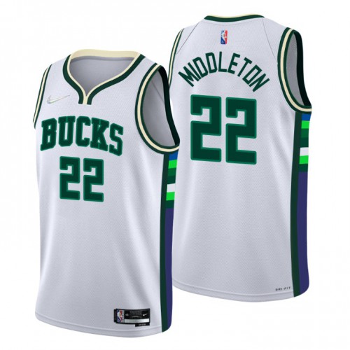 Milwaukee Milwaukee Bucks #22 Khris Middleton Men’s Nike White 2021/22 Swingman NBA Jersey – City Edition Men’s