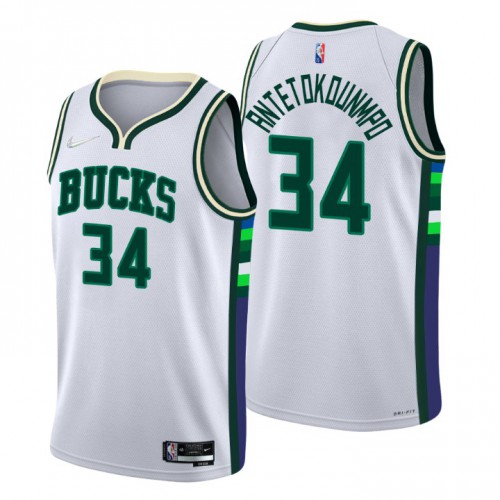 Milwaukee Milwaukee Bucks #34 Giannis Antetokounmpo Men’s Nike White 2021/22 Swingman NBA Jersey – City Edition Men’s