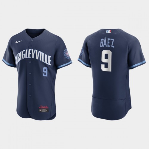 Chicago Chicago Cubs #9 Javier Baez Men’s Nike 2021 City Connect Authentic Navy MLB Jersey Men’s
