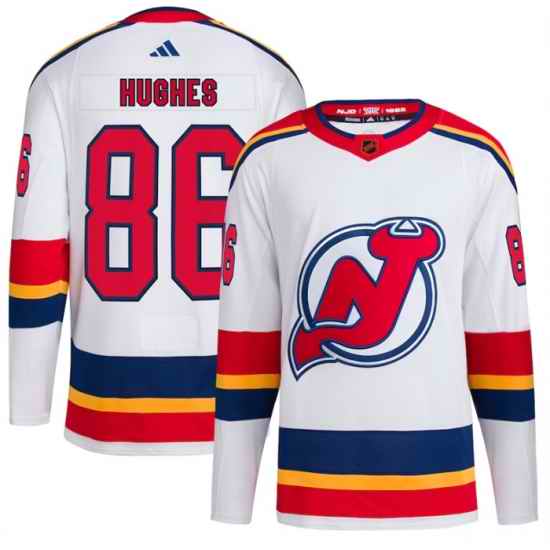 Men New Jersey Devils 86 Jack Hughes White 2022 #23 Reverse Retro Stitched Jersey