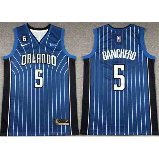 Men Orlando Magic #5 Paolo Banchero Blue With No 6 Patch Icon Edition Stitched Swingman Jersey->orlando magic->NBA Jersey