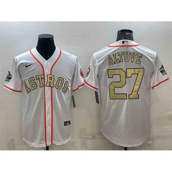 Men Houston Astros #27 Jose Altuve White Gold 2022 World Series Stitched Baseball Jersey