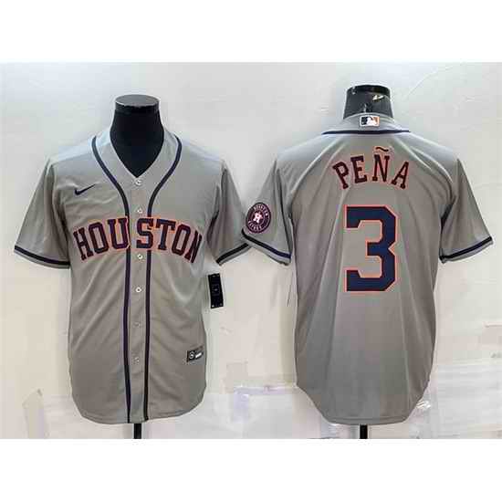 Men Houston Astros #3 Jeremy Pena Grey With Patch Cool Base Stitched Jersey