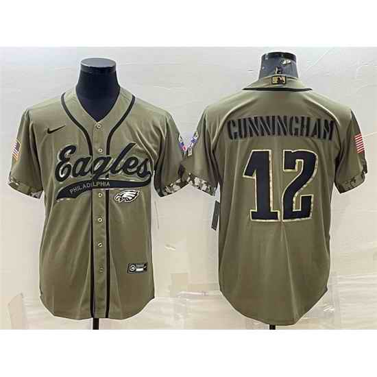 Men Philadelphia Eagles #12 Randall Cunningham Olive 2022 Salute To Service Cool Base Stitched Baseball Jersey