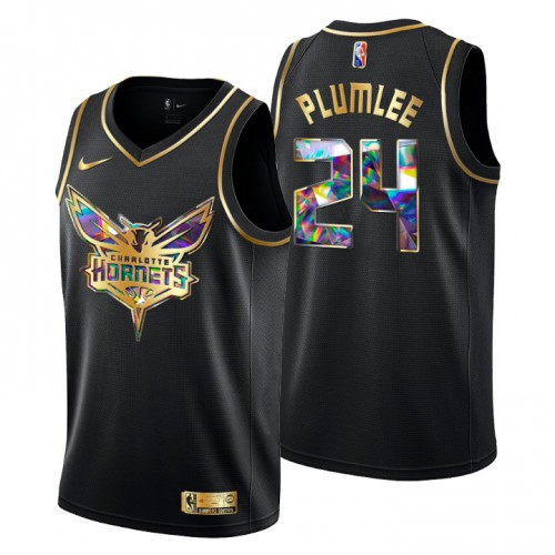 Charlotte Charlotte Hornets #24 Mason Plumlee Men’s Golden Edition Diamond Logo 2021/22 Swingman Jersey – Black Men’s