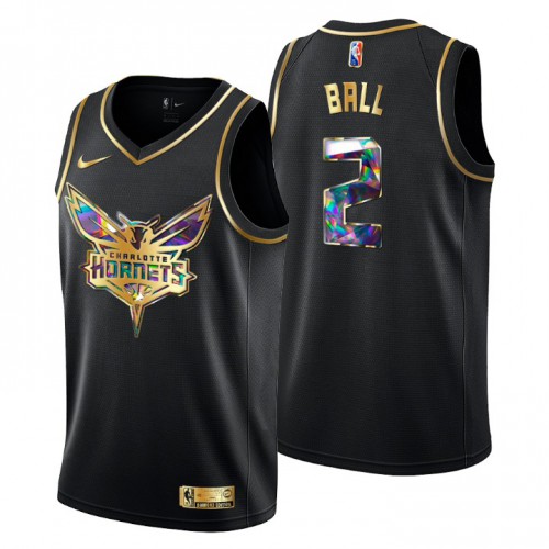 Charlotte Charlotte Hornets #2 Lamelo Ball Men’s Golden Edition Diamond Logo 2021/22 Swingman Jersey – Black Men’s