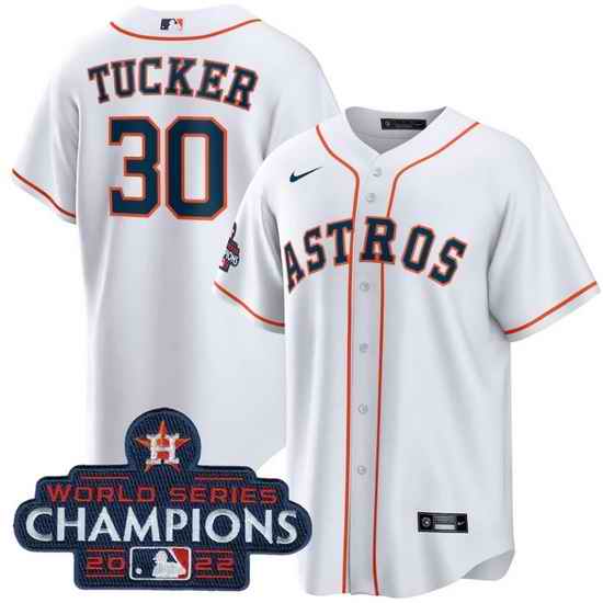 Men Houston Astros #30 Kyle Tucker White 2022 World Series Champions Home Stitched Baseball Jersey
