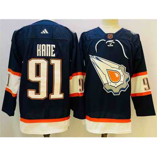 Men Edmonton Oilers 91 Evander Kane Navy 2022 #23 Reverse Retro Stitched Jersey