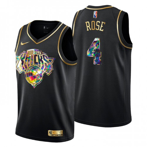 New York New York Knicks #4 Derrick Rose Men’s Golden Edition Diamond Logo 2021/22 Swingman Jersey – Black Men’s->new york knicks->NBA Jersey