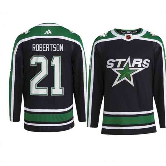 Men Dallas Stars #21 Jason Robertson Black 2022 23 Reverse Retro Stitched Jersey