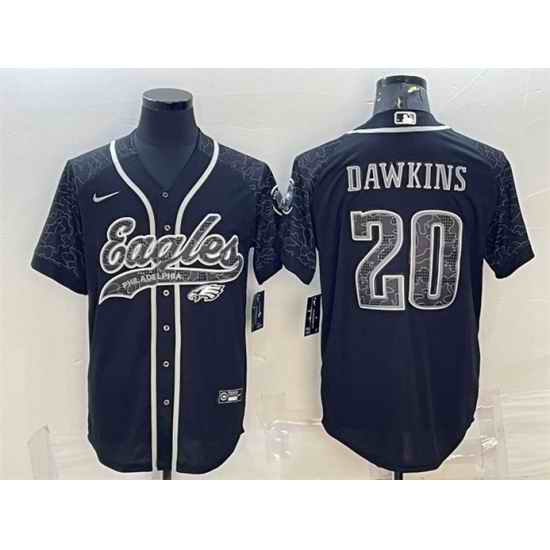 Men Philadelphia Eagles #20 Brian Dawkins Black Reflective With Patch Cool Base Stitched Baseball Jersey