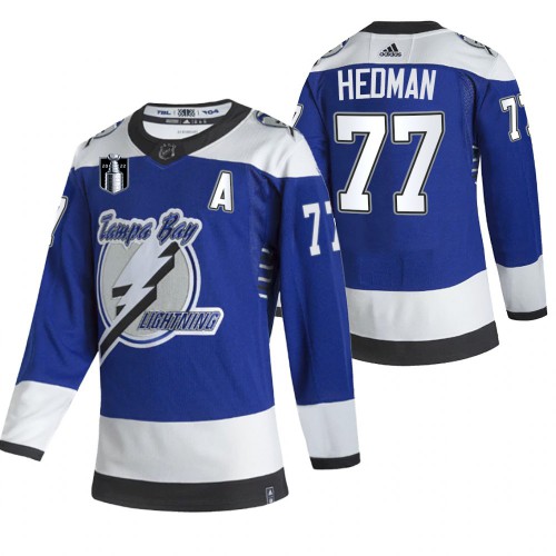 Tampa Bay Tampa Bay Lightning #77 Victor Hedman Blue Men’s Adidas 2022 Stanley Cup Final Patch Reverse Retro Alternate NHL Jersey Men’s