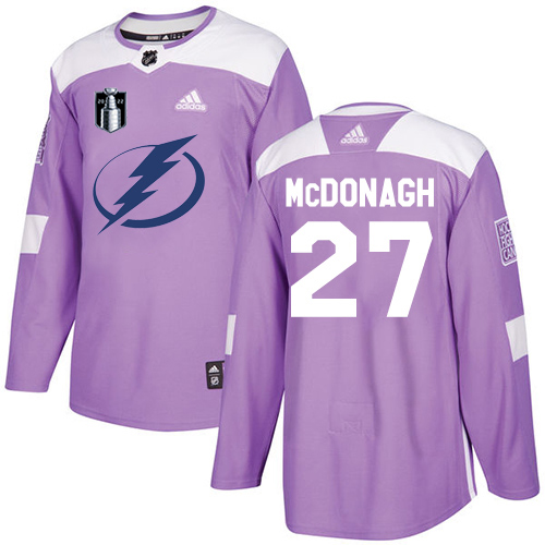 Adidas Tampa Bay Lightning #27 Ryan McDonagh Purple Authentic 2022 Stanley Cup Final Patch Fights Cancer Stitched NHL Jersey Men’s