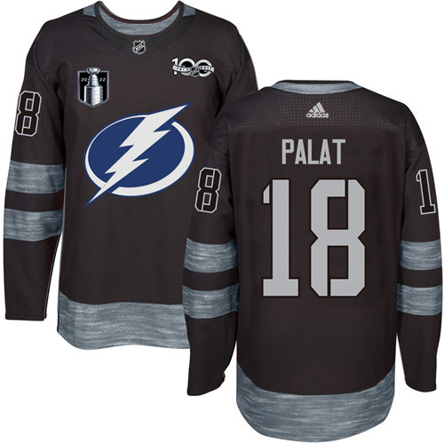 Adidas Tampa Bay Lightning #18 Ondrej Palat Black 2022 Stanley Cup Final Patch 100th Anniversary Stitched NHL Jersey Men’s