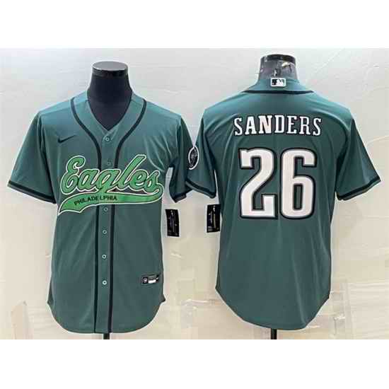 Men Philadelphia Eagles #26 Miles Sanders Green With Patch Cool Base Stitched Baseball Jersey
