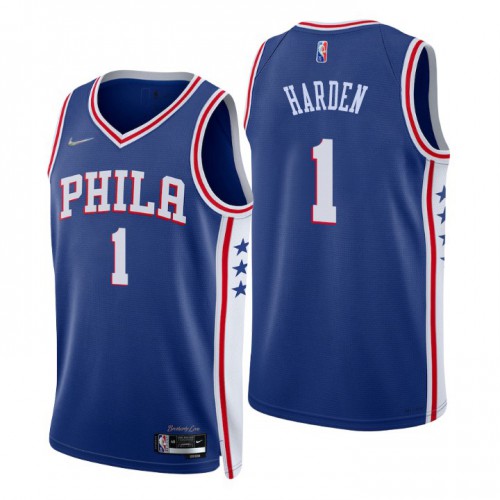 Nike Philadelphia 76ers #1 James Harden Royal Youth 2021-22 NBA 75th Anniversary Diamond Swingman Jersey – Icon Edition Youth->philadelphia 76ers->NBA Jersey