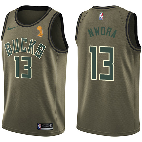 Nike Milwaukee Bucks #13 Jordan Nwora Youth 2021 NBA Finals Champions Swingman Salute to Service Jersey Green Youth