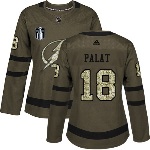 Adidas Tampa Bay Lightning #18 Ondrej Palat Green 2022 Stanley Cup Final Patch Women’s Salute to Service Stitched NHL Jersey Womens->women nhl jersey->Women Jersey