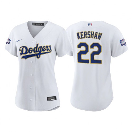 Los Angeles Los Angeles Dodgers #22 Clayton Kershaw Women’s Nike 2021 Gold Program World Series Champions MLB Jersey Whtie Womens