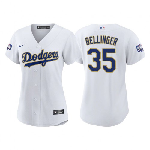Los Angeles Los Angeles Dodgers #35 Cody Bellinger Women’s Nike 2021 Gold Program World Series Champions MLB Jersey Whtie Womens