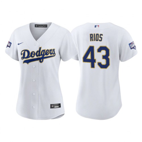 Los Angeles Los Angeles Dodgers #43 Edwin Rios Women’s Nike 2021 Gold Program World Series Champions MLB Jersey Whtie Womens