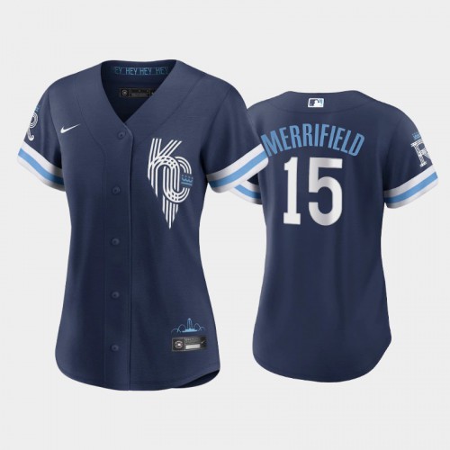 Kansas City Kansas City Royals #15 Whit Merrifield Women’s Replica 2022 City Connect Navy Jersey Womens->women mlb jersey->Women Jersey