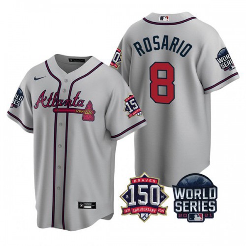 Atlanta Atlanta Braves #8 Eddie Rosario Nike 150th Anniversary 2021 World Series Youth MLB Jersey – Grey Youth