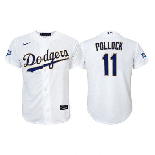 Los Angeles Los Angeles Dodgers #11 A.J. Pollock Youth Nike 2021 Gold Program World Series Champions MLB Jersey Whtie Youth