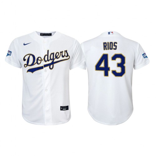 Los Angeles Los Angeles Dodgers #43 Edwin Rios Youth Nike 2021 Gold Program World Series Champions MLB Jersey Whtie Youth