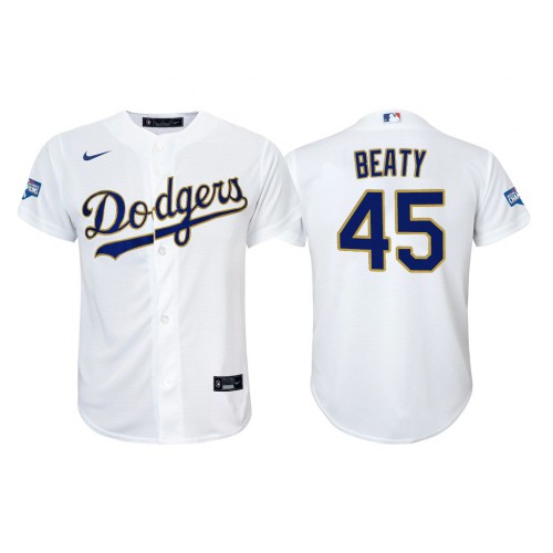 Los Angeles Los Angeles Dodgers #45 Matt Beaty Youth Nike 2021 Gold Program World Series Champions MLB Jersey Whtie Youth