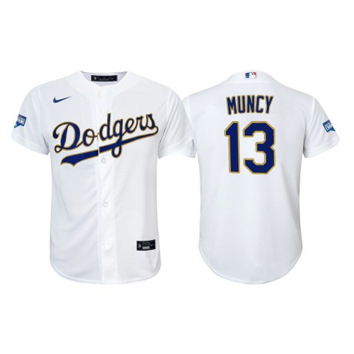 Los Angeles Los Angeles Dodgers #13 Max Muncy Youth Nike 2021 Gold Program World Series Champions MLB Jersey Whtie Youth