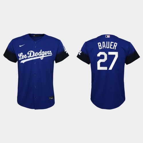 Los Angeles Los Angeles Dodgers #27 Trevor Bauer Nike Youth 2021 City Connect MLB Jersey Royal Youth