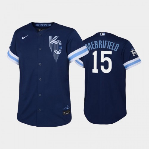 Kansas City Kansas City Royals #15 Whit Merrifield Youth Replica 2022 City Connect Navy Jersey Youth->youth mlb jersey->Youth Jersey