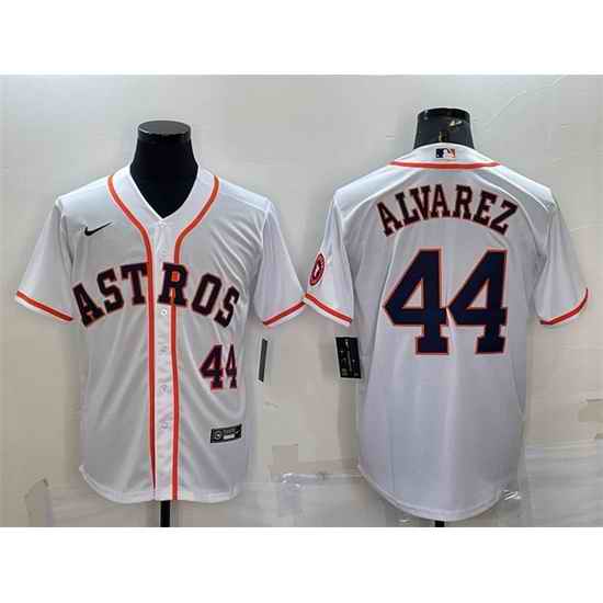 Men Houston Astros #44 Yordan Alvarez White With Patch Cool Base Stitched Jersey