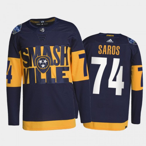 Adidas Nashville Predators #74 Juuse Saros Men’s 2022 Stadium Series Authentic NHL Jersey – Navy Men’s->nashville predators->NHL Jersey