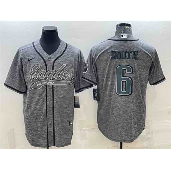 Men Philadelphia Eagles #6 DeVonta Smith Gray With Patch Cool Base Stitched Baseball JerseyS