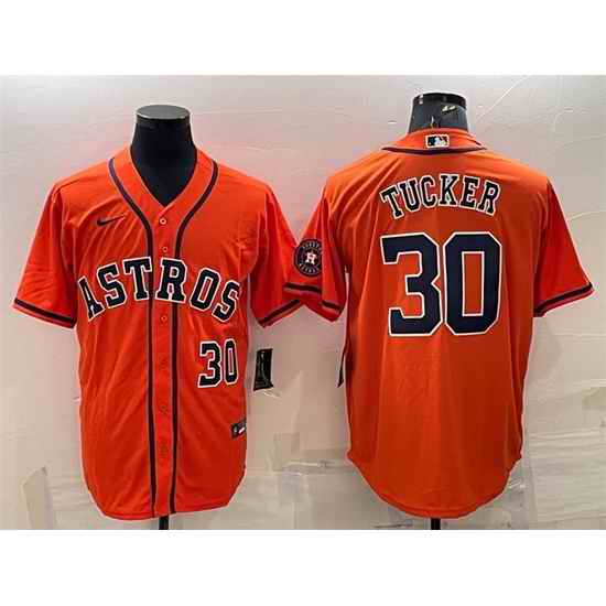 Men Houston Astros #30 Kyle Tucker Orange With Patch Cool Base Stitched Jersey