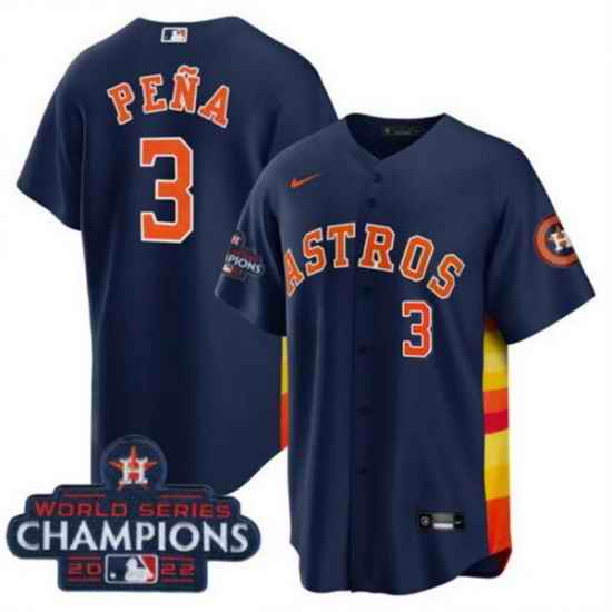 Men Houston Astros #3 Jeremy Pena Navy 2022 World Series Champions Cool Base With No  In Front Stitched Baseball Jersey