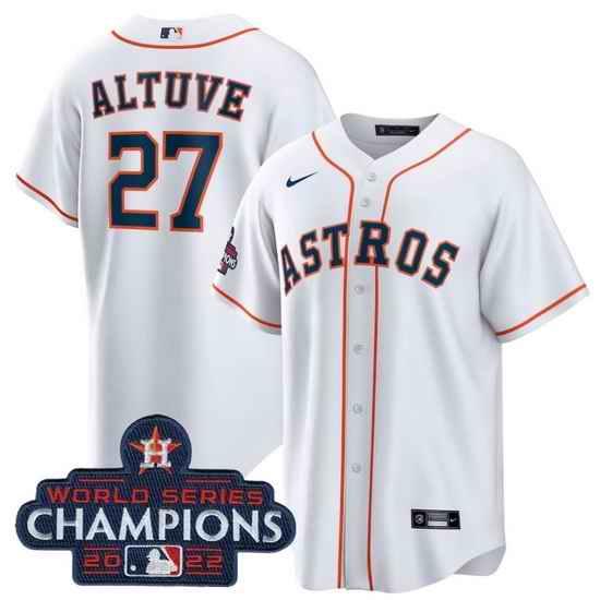 Men Houston Astros #27 Jose Altuve White 2022 World Series Champions Home Stitched Baseball Jersey